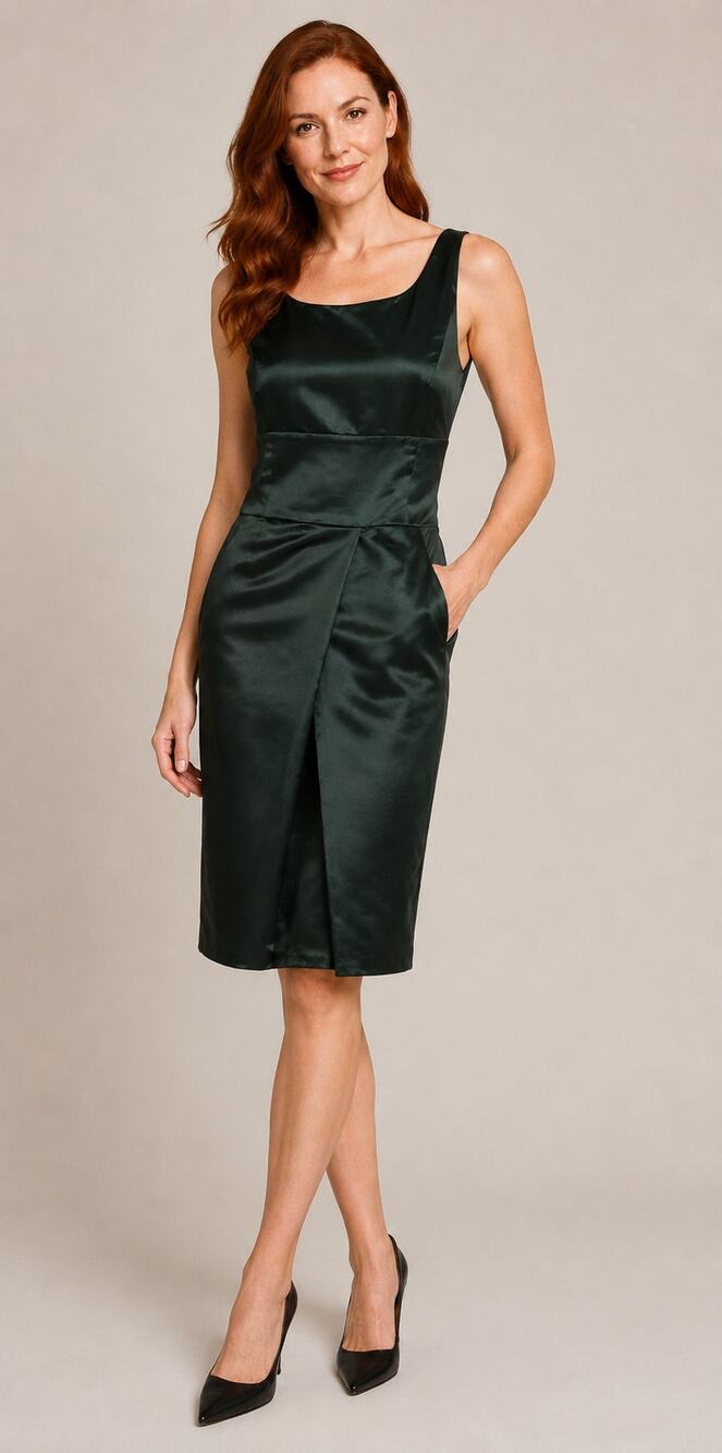 ARMANI COLLEZIONI Satin Dress 12 Green Pockets Classic Tailored Made in Italy